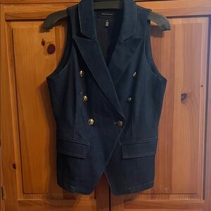 White House Black Market Dark Denim Vest with Gold Buttons